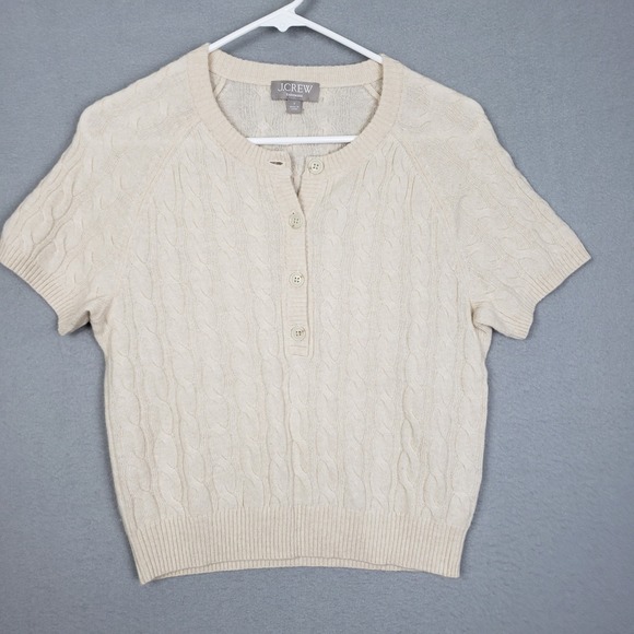 J. Crew Sweaters - J. Crew S Cable Knit Cashmere Sweater Preppy Button Neck Quiet Luxury Minimalist